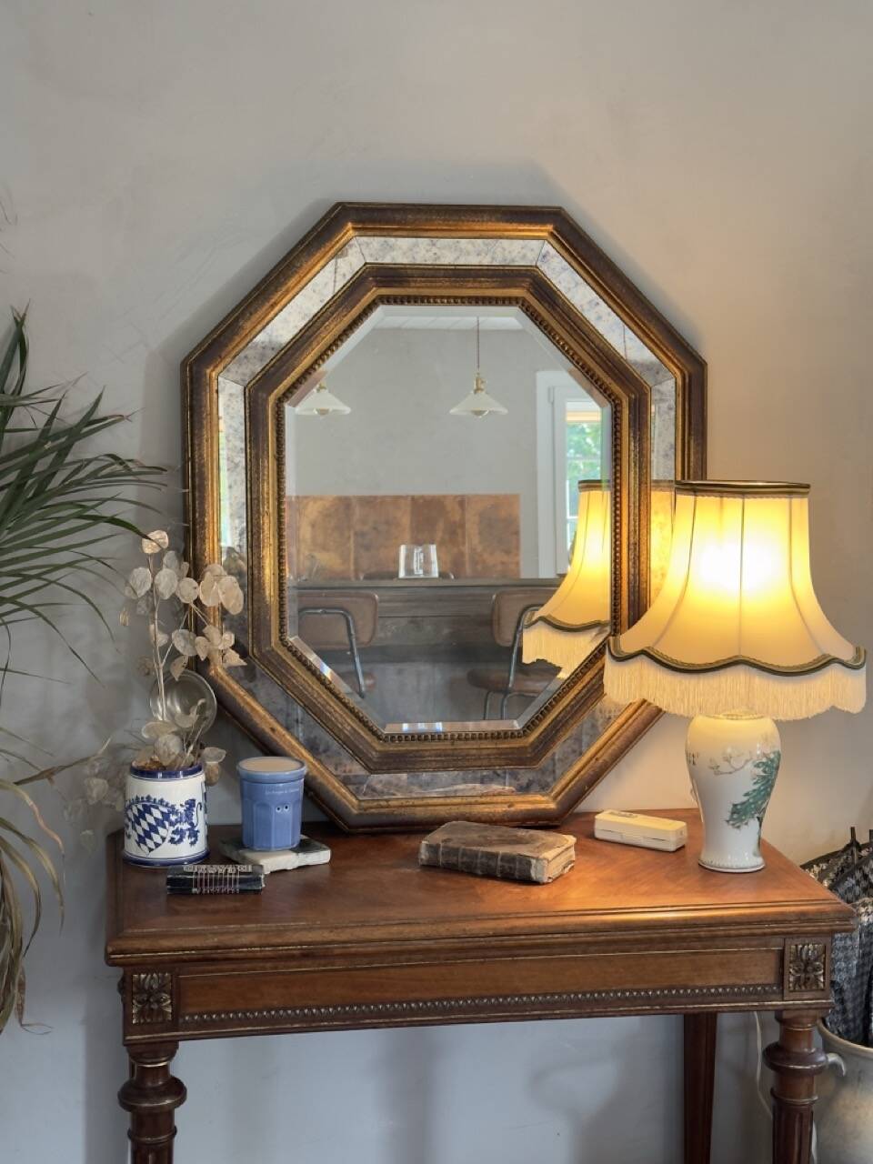 Vintage octagonal gold mirror – Belgium, 1960s/1970s