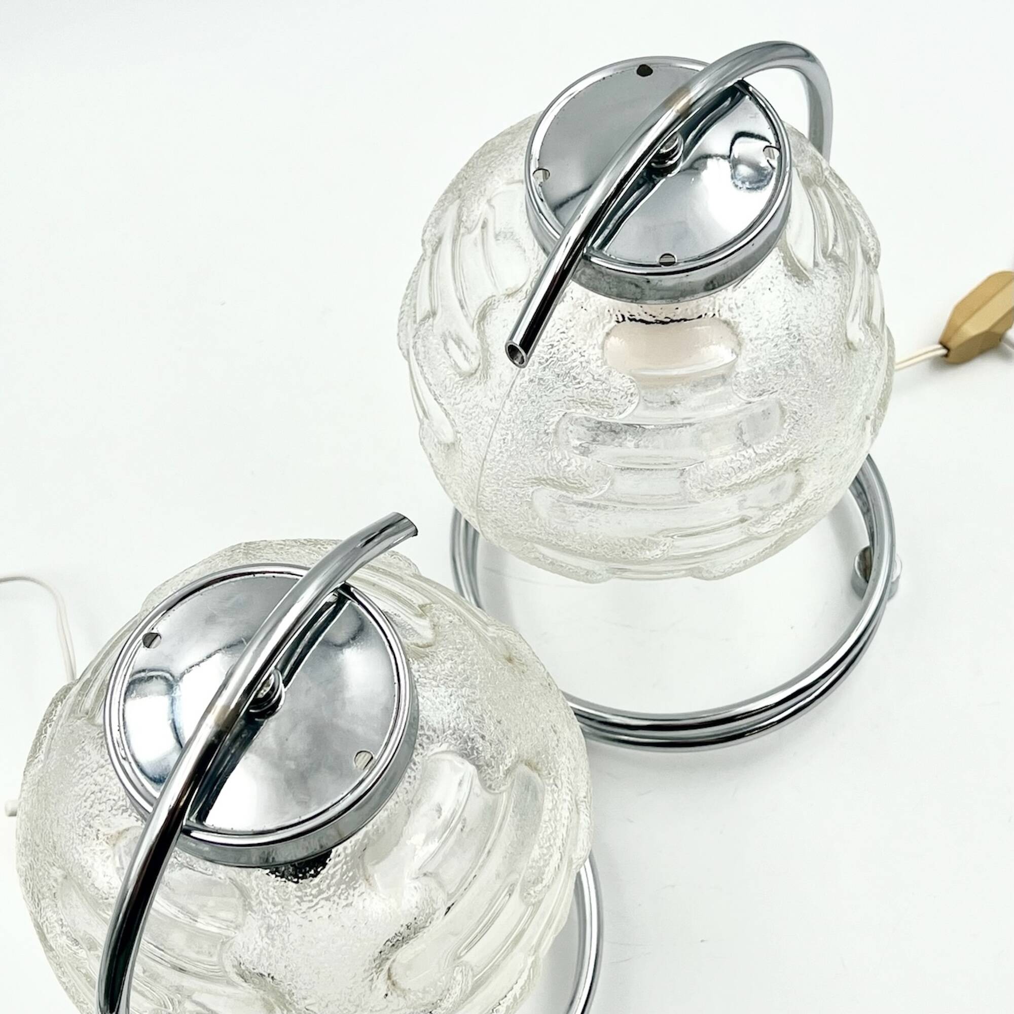 Stunning Pair of 70s Lamps in Chrome Metal and Crafted Glass Richard Essig Besigheim Design