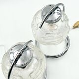 Stunning Pair of 70s Lamps in Chrome Metal and Crafted Glass Richard Essig Besigheim Design