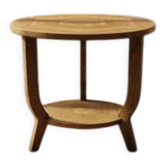 Vintage round wooden coffee table with lower shelf, 20th century