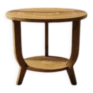 Table basse ronde en bois vintage avec étagère inférieure, 20e siècle