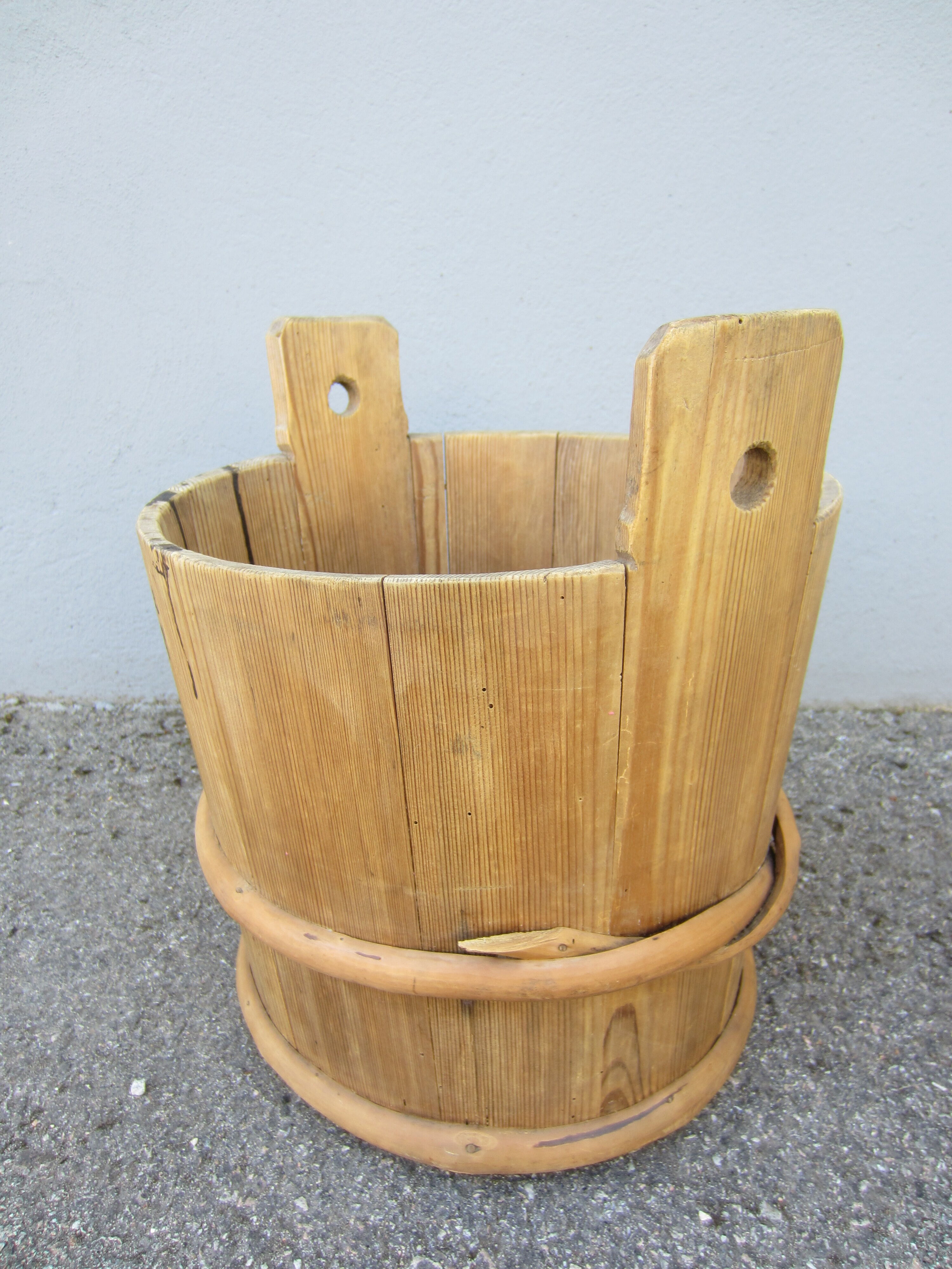 Rustic Scandinavian wooden bucket from the 19th century