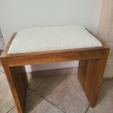 Antique Art Deco piano bench stool rosewood white bouclette fabric