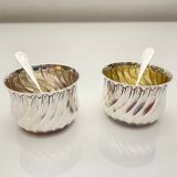 Pair of silver salt cellars and spoons