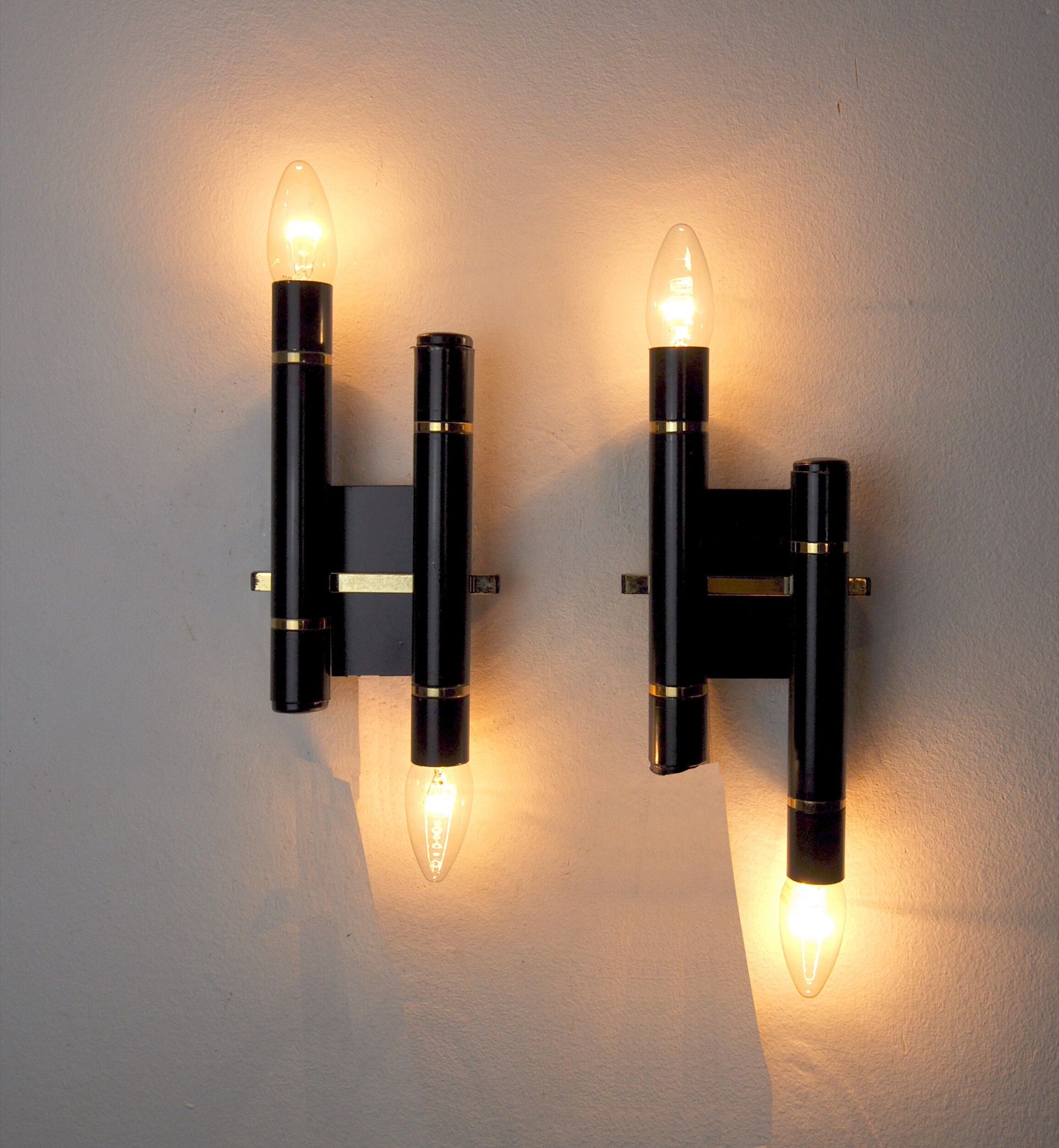 Pair of tubular wall lamps from Sciolari, Italy, 1970