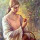 Huile sur toile signée ruggero serrato "jeune fille aux pommes"