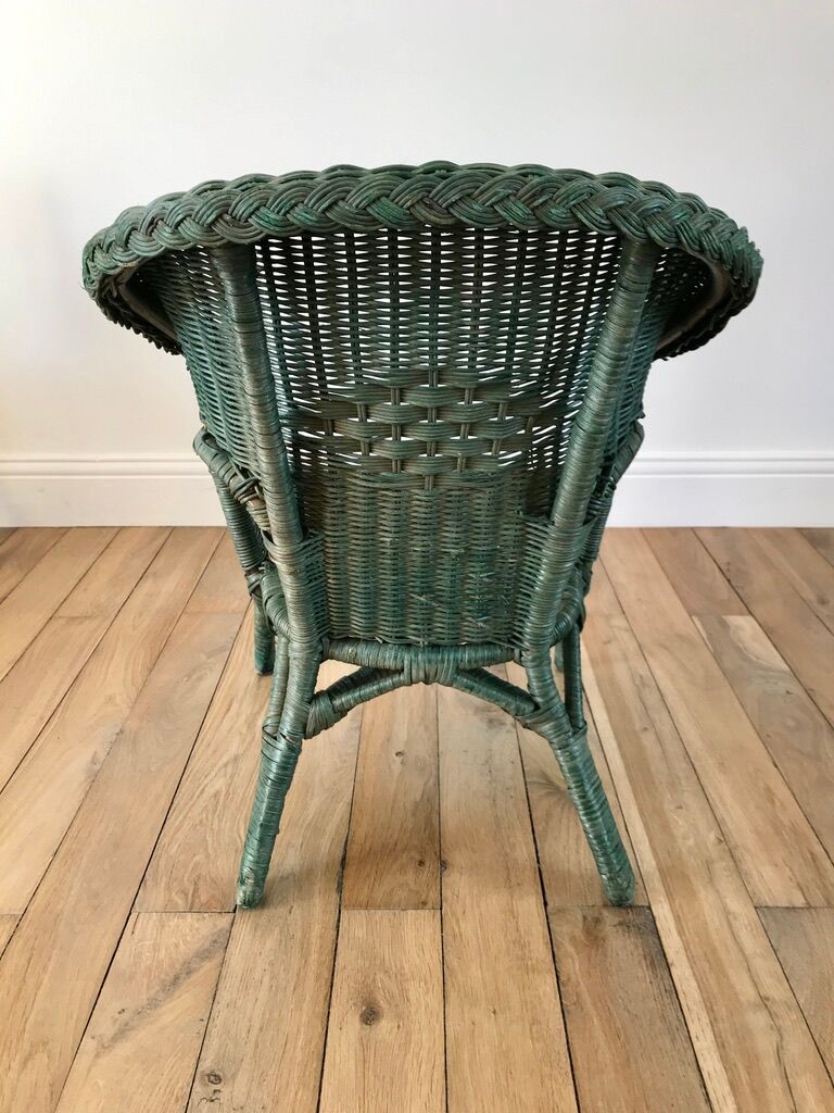 Fauteuil enfant en rotin vert années 60-70