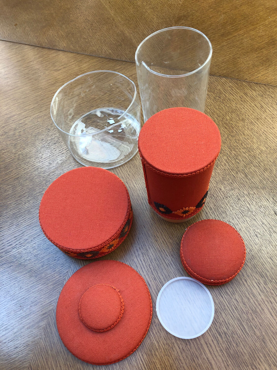 Vintage orange toilet storage boxes