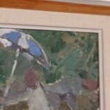 Original Swedish oil on panel – “Seated Figure” by Gösta Stawåsen – vintage & framed – 38 × 29 cm (15.0" × 11.4")