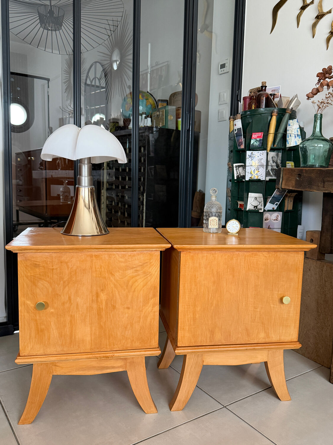 Vintage bedside table with tapered legs