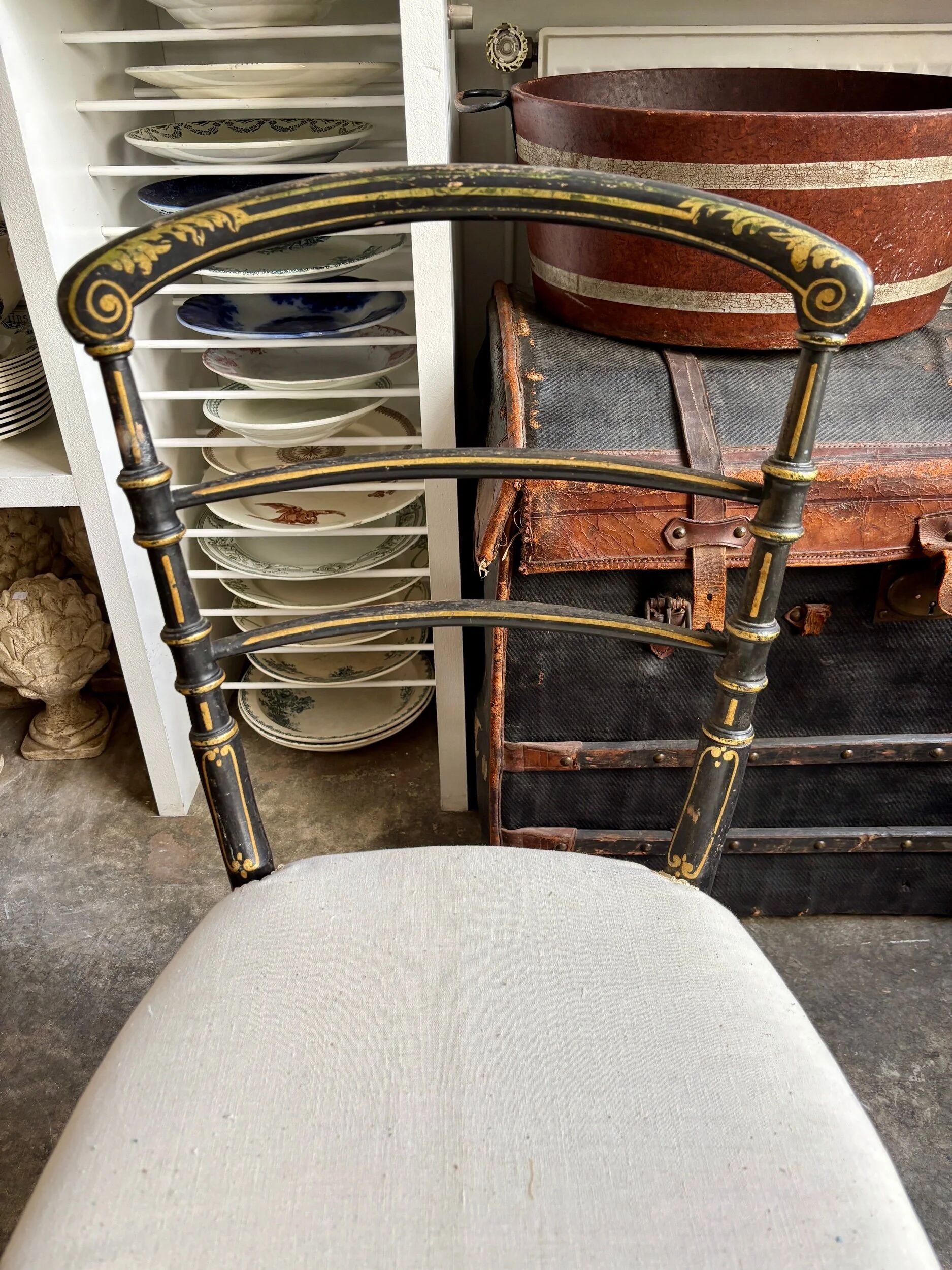 Napoleon III chair in blackened wood and beige fabric