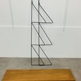 60s wall-mounted string shelf, wood and metal