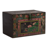 Antique oriental trunk with lotus flower paintings (c.1900)