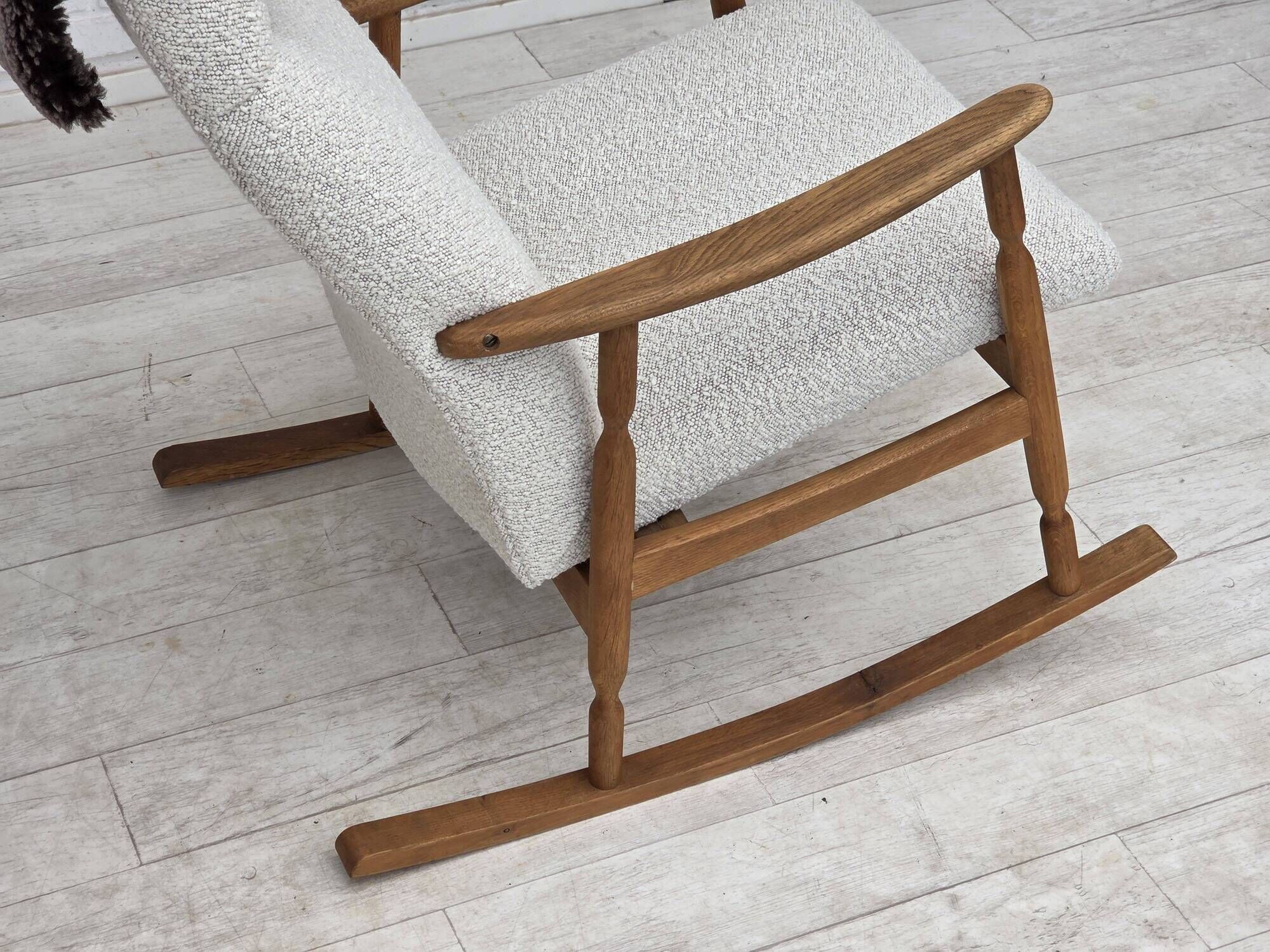 1970s, Scandinavian design, high-backed rocking chair, reupholstered.