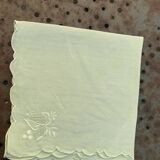 4 small tea towels, mismatched in linen, embroidered, two with flowers and two with fishermen