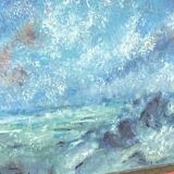 Tableau gouache Marine à la mer par tempête signée Schmitt