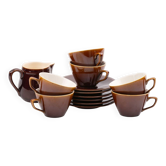 Set of 6 cups and saucers Villeroy & Boch - Bistro model - Brown and white - 1960s