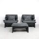 Cassina Portovenere set leather lounge chairs with ottoman