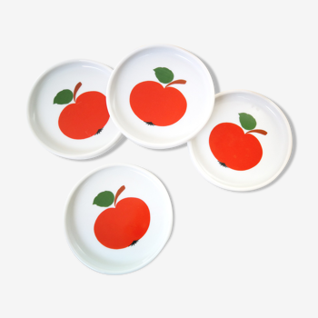 4 porcelain coasters Seltmann Weiden Bavaria / Model "Patricia" / Red apples