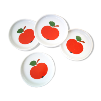 4 porcelain coasters Seltmann Weiden Bavaria / Model "Patricia" / Red apples