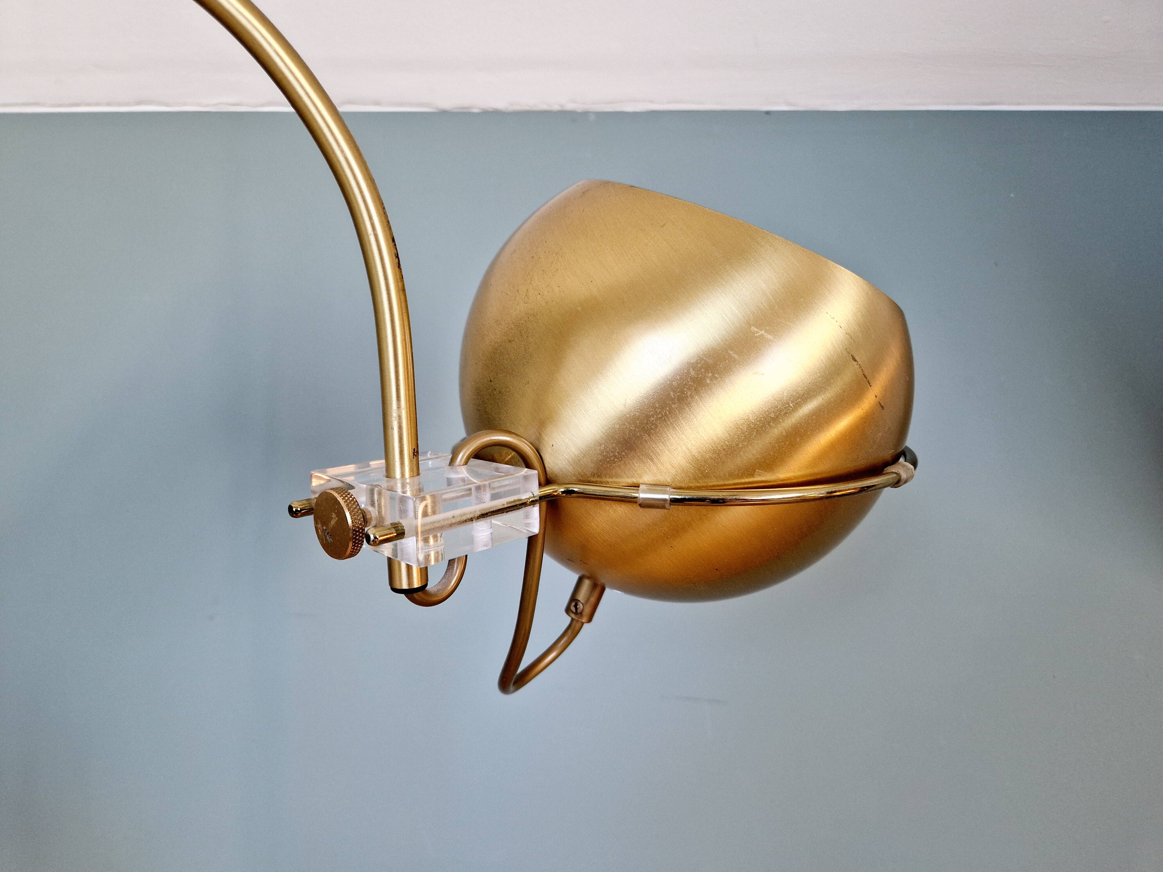 Eyeball double arc floor lamp in brass, GEPO (Netherlands), 1970s