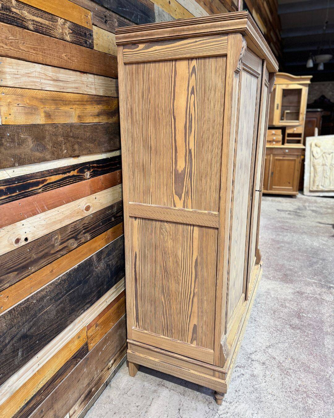 Small antique wardrobe in solid pitch pine.