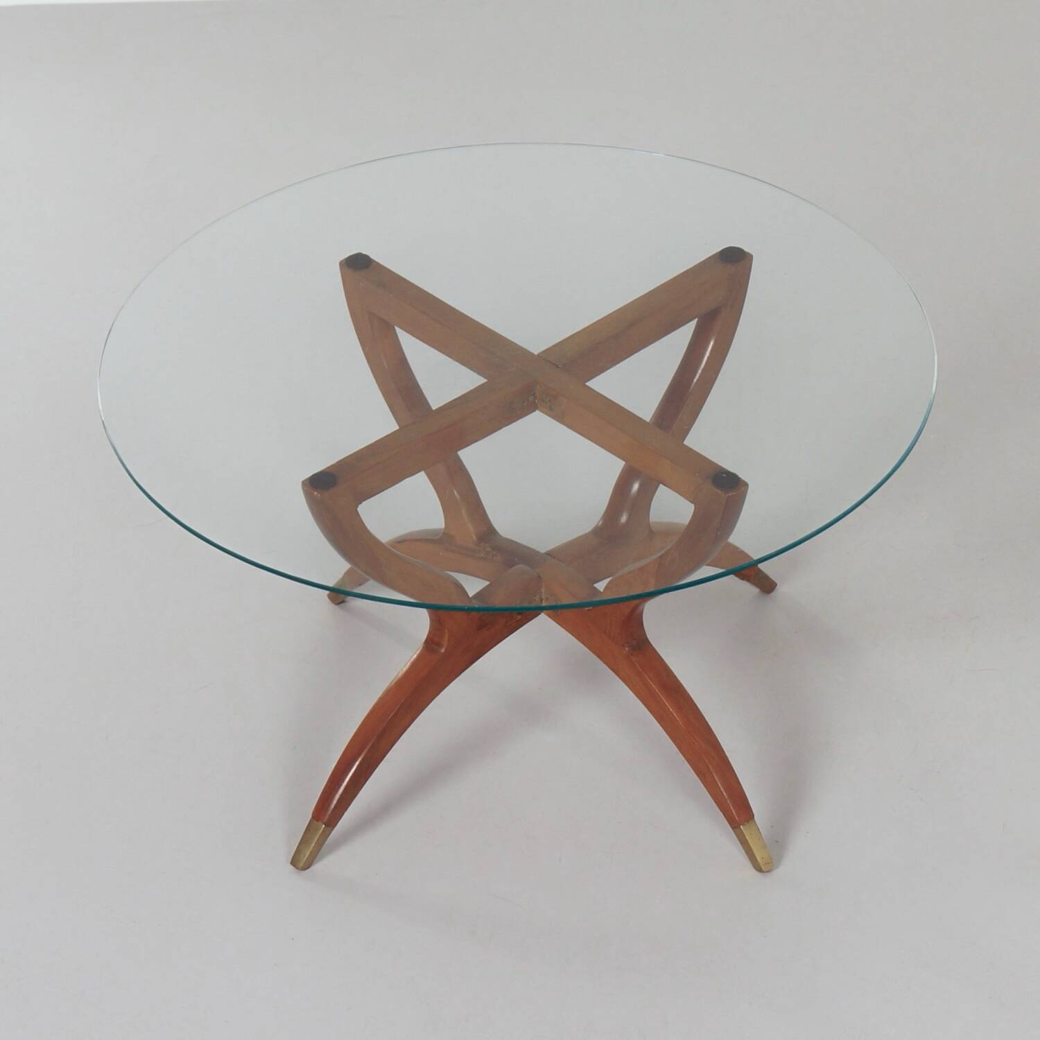 Italian coffee table with teak hairpin legs and brass feet, 1960s