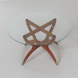 Table basse italienne avec pieds en épingle en teck et pieds en laiton, années 1960