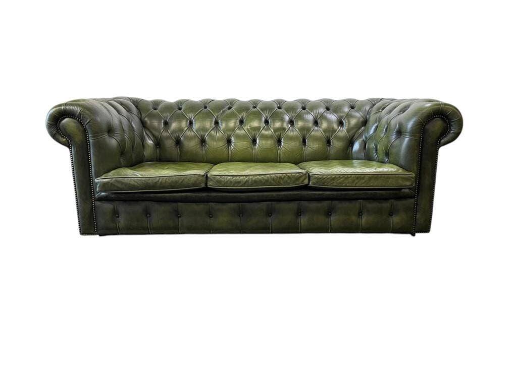 Antique green leather Chesterfield / sofa / couch