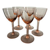 5 petits verres à pieds rose en verre