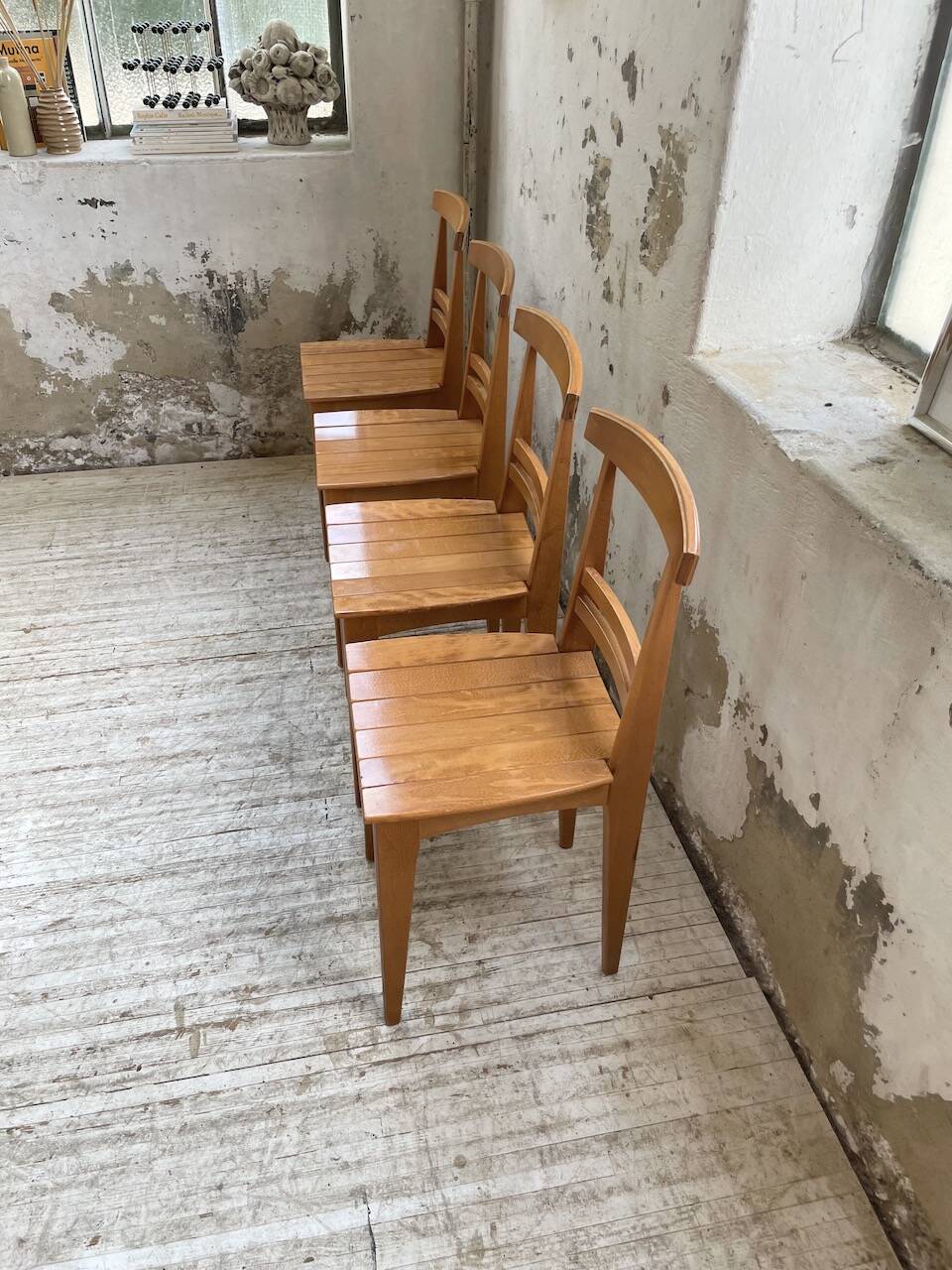 4 golden oak chairs