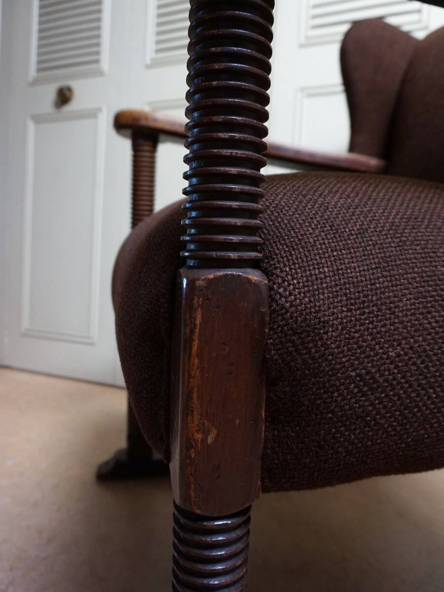 Mid-Century Brutalist Wing Armchair in the manner of Charles Dudouyt, 1950s