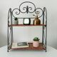 Vintage wall or table shelf in wrought iron and rattan