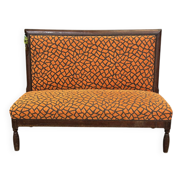 Banquette de bistrot des années 1930, garniture et tissu refais à neuf