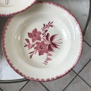 lot de 6 assiettes creuses Longchamp roses années 30-40