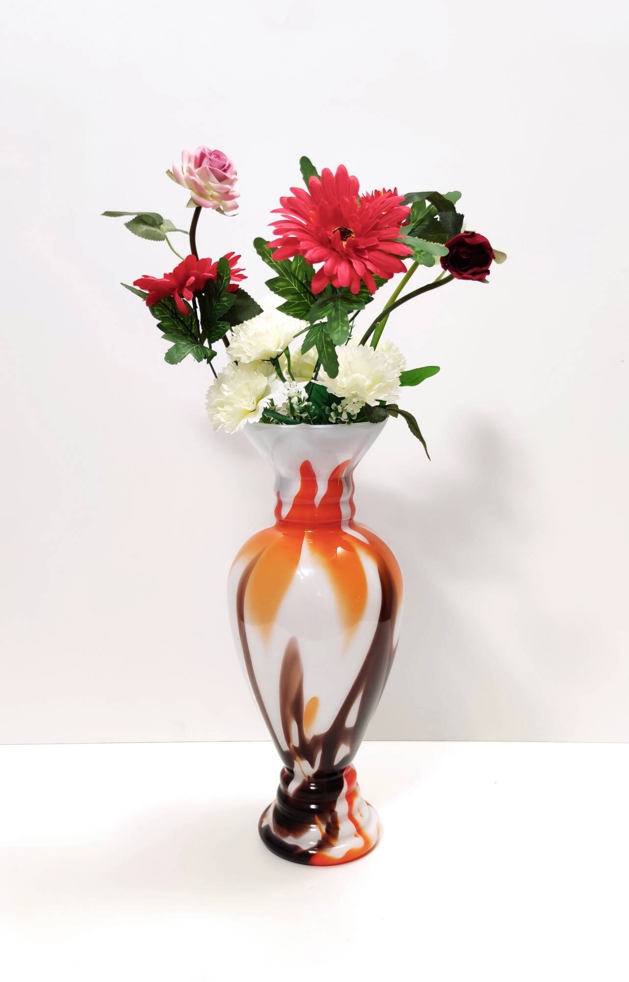 White, Orange and Brown Murano Glass Vase by Carlo Moretti, Italy