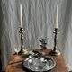 Two large antique silver-plated metal candlesticks, H30