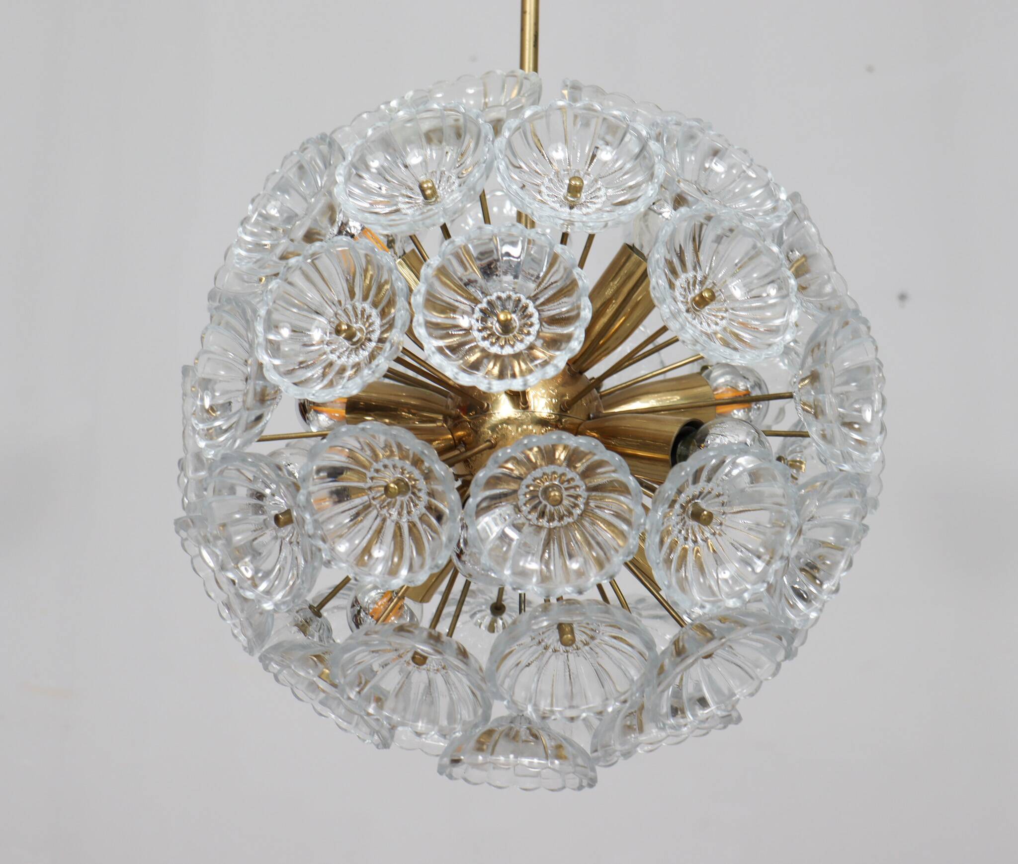 Space Age Sputnik ceiling chandelier/ceiling lamp with crystal flowers, Germany, 1970s