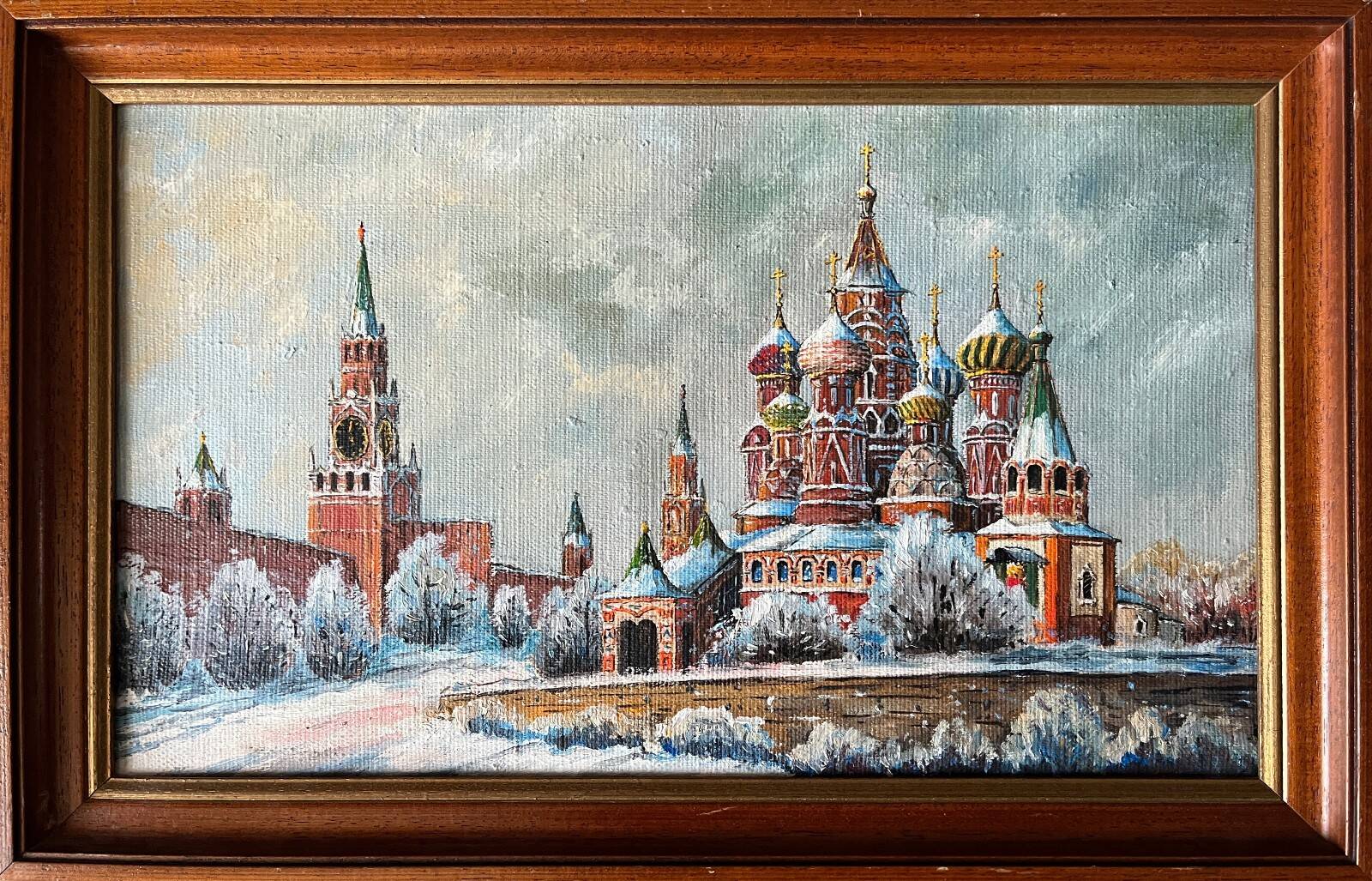 HST painting Saint Basil's Cathedral under the snow Moscow Russian school