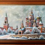 HST painting Saint Basil's Cathedral under the snow Moscow Russian school