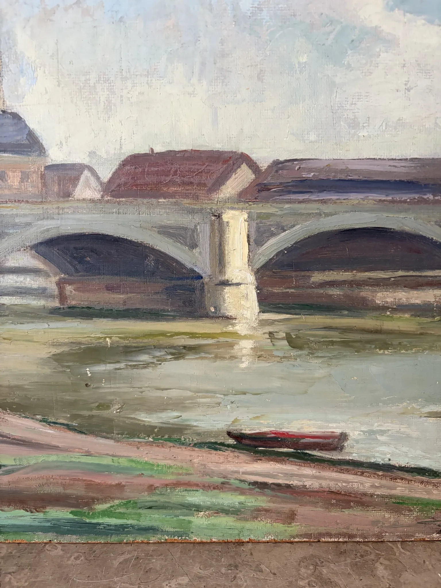 Bridge on the Seine, oil on panel signed A Graves