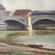 Bridge on the Seine, oil on panel signed A Graves