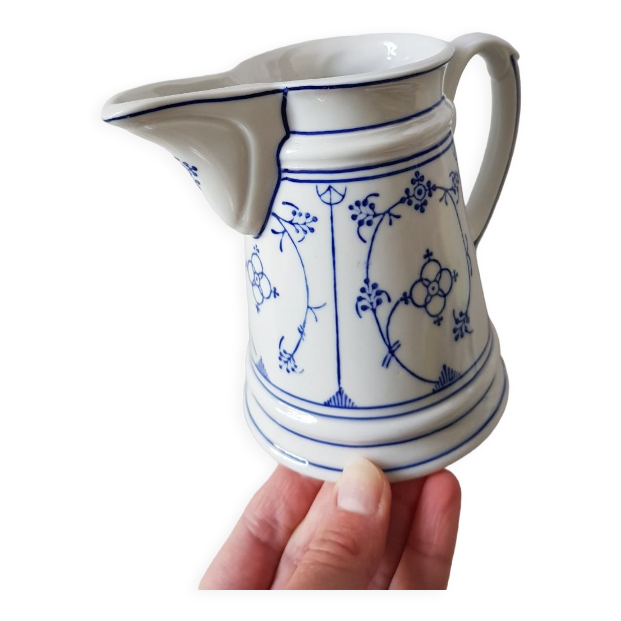 Pichet à lait en porcelaine Rieber en motif de Saxe bleu-blanc