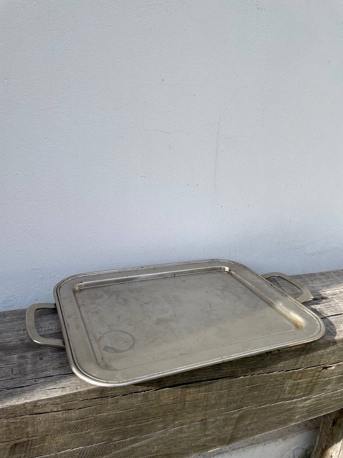 Rectangular silver metal tray