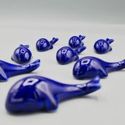 Set of 6 vintage blue porcelain whale knife rests.