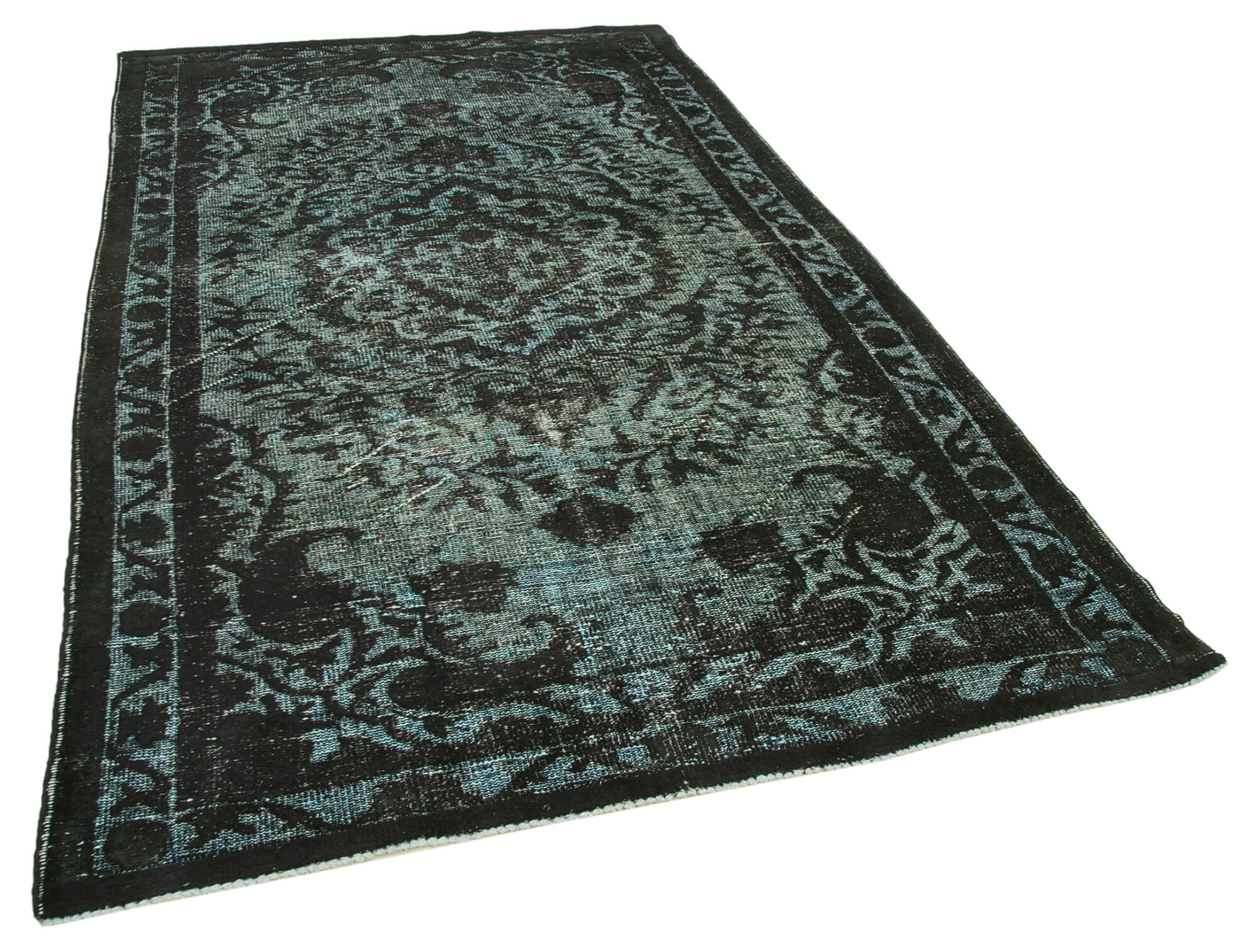 Handmade carved anatolian 1980s 176 cm x 286 cm black rug