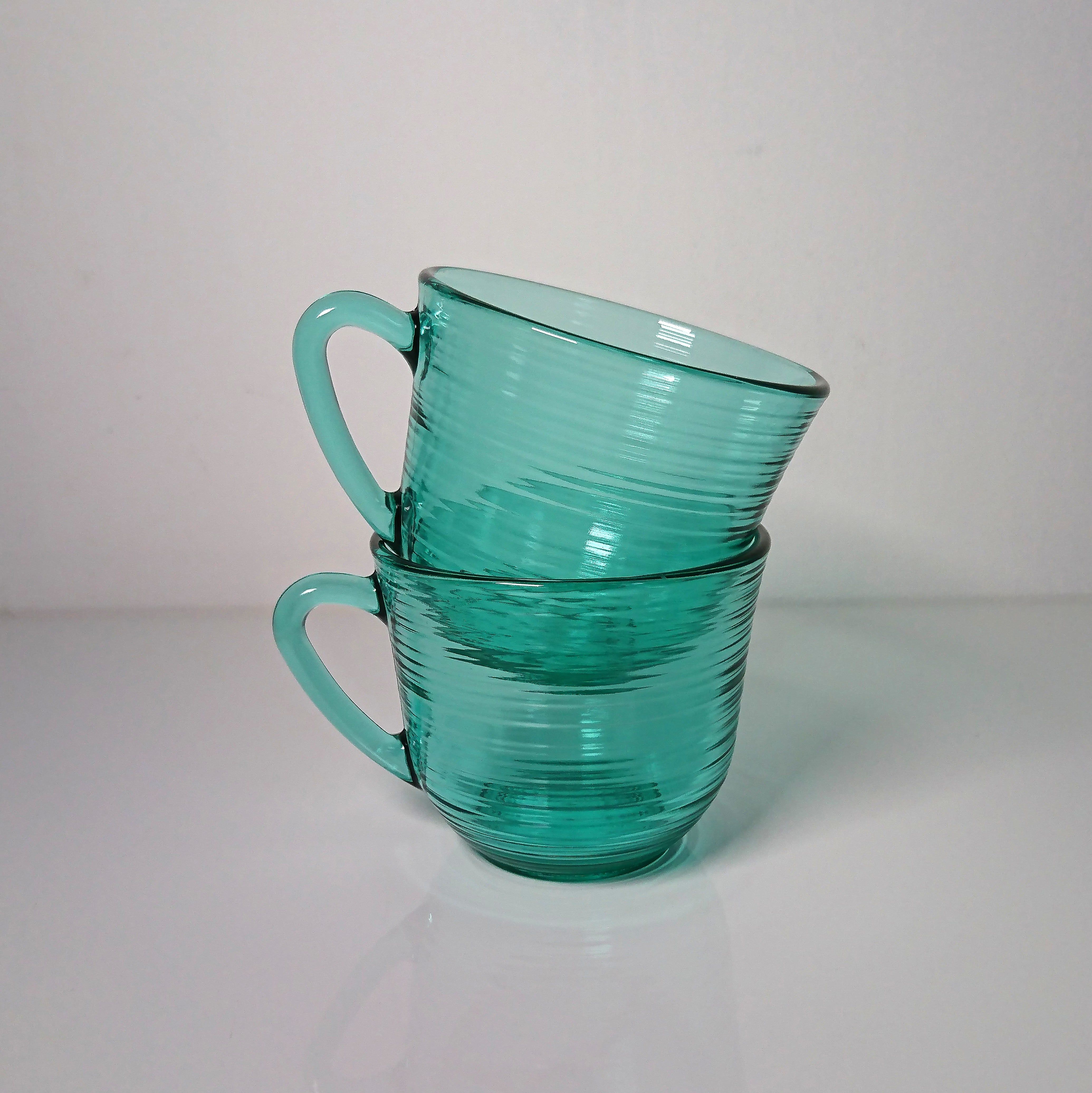 Set of 2 coffee cups in green glass of water Arcoroc, made in France