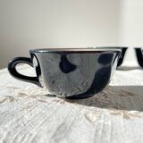 Vintage black earthenware coffee cups with multi-colored background, 1970s