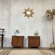 Pair of night tables feet compass bedside end of vintage sofa old 1950 1960 retro