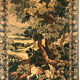 Tapestry decorated with a pink flamingo in a green landscape, woven by hand